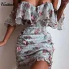 Abiti per feste Boho Floral Ruffle Bandage Abito da spiaggia sexy 2024 abiti estivi per donne a manica corta elegante bohémien vintage pieghettata