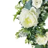 Dekorativa blommor Peony Wreath 51cm/20.07in Artificial With Green Leaves White Flower Hanging Decorations Welcome Wreaths For Front