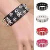 Other Bracelets Leather Punk Spike Rock Bracelet Adjustable Goth Cuff Bracelet Gothic Rivet Buckle Wristband With Metal Chain Skull AccessoriesL240415