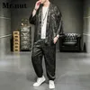 Mrnut Summer Ice Seda Dragón Jacquard Conjunto de dos piezas Men de estilo chino Camisas sedosas Pantalones Tang Tang Cool Vacation Streetwear 240412