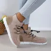 Casual Shoes European And American High Top Women's 2024 Autumn Winter Solid Color Lace Up Flat Vulcanized
