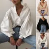 Kvinnors blusar Lady Shirt Anti-Fade 3D Cutting krymper motståndskraftiga grundläggande rena färger Kvinnor Löst blus Anti-pilling