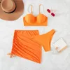 Women's Swimwear Three Piece Swimsuit Solid Color Summer Sun Protection European And American Bikini Multi-color Set