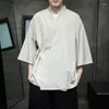 Chemises décontractées pour hommes Men de broderie chinoise d'été Vintage Vintage Lâche manche courte plus taille Kimono Cardigan Blouses