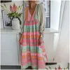 Vestidos casuales básicos para mujeres retro suelto suelta de manga larga en vye de cuello en vestino femenino maxi primavera moda boho estampado high street dhl5x