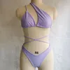 2024 New Bikini Solid Color Diagonal Shoulder Strap Nylon Solid Color Womens Split Swimsuit