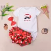 Summer Girl's Cartoon White Sweetheart shorts met korte mouwen met gestippelde luipaardpatroon boog gekleurde Ding PP -broek set