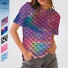 Magliette da donna 2024 sirene di grandi dimensioni T-shirt Diamond Air Bubble Film 3D Stampe vestiti estate divertenti colorati ammekaji art texture women women