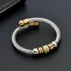 Fashion Stainless Steel Open Men Male Cuff Crystal Bangles Trendy Mesh Surface Strand Beads Sporty Bracelets 240415