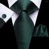 Bow Ties slips för män Dark Green Solid 2024 Fashion Märke Bröllopsfest slips Set Handky Cufflinks Gift Wholesale Hi-Tie Designer