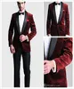 Burgundy Velvet Slim Fit 2016 Groom Tuxedos Wedding Suits Custom Magemenmen Man Prom Suits Black Pants JacketPantsBow6853470