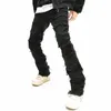 Grunge Giysileri Y2K Sokak Giyim Siyah İnce Yığılmış Kot Pantolon Erkekler Hip Hop Kadınlar Uzun Pantolon Vetements Homme 240415
