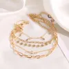 Schmuckwelt, japanisches koreanisches Temperament, kleines und frisches Goldkristall-Quastenarmband, 5-teiliger Frauen-Set