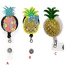 Cartoon Key Rings Fruit Pineapple Rhinestone Retractable ID Holder For Nurse Name Accessories Badge Reel With Alligator Clip2043595