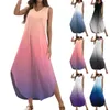 Abiti casual Donne 2024 Summer Summer Sliew Dress Abito lungo Stampa senza maniche Viele a V sul collo Maglietta Maxi Fashion Simple Simple