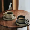 Cups Saucers 250 ml Retro-Tee-Tassen im japanischen Stil mit Tablettset Kreativität grobe Keramikbecher SetStaza de Cafe Getränkebrillen