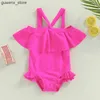 One-Pieces 1-4T Baby Girls Pure Color Sexy Cute Fluorescent Color Swimsuit Cute Off-Shoulder Sleeveless Ruffled Bikini Set Swimsuit Y240412 Y240412Y240417C4RV