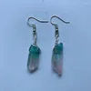 Decorative Figurines Colored Aura Quartz Crystal Points Stone Ornament Coated Irregular Pendants Copper Wire Wrapped Earrings