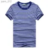Men's T-Shirts Mens T-shirt navy blue and white stripes short sleeved sports mens T-shirt couple parents childrens top O-neck casual T-shirt yq240415