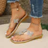 Sandálias de verão para mulheres Sandálias planas Sparkle slide slide Slide Trendy Women's Beach Spirly Clesty Slip em Bling Casual Shoes