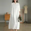 Women Summer Casual Dress Arrival Vintage Style Vneck Solid Color Loose Female Cotton Linen Long Dresses B3334 240415