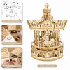 3D -pussel Robotime ROKR 3D TROE PUZZLES Construction Model Kit Diy Music Box Building Sats Rotating - Romantic Carousel Y240415