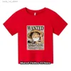 Kläder sätter nya One Pieces Tshirt Kids Fans presentkläder Girls Tshirt Baby Boys Luffy T-shirt Summer T Kort ärm T240415