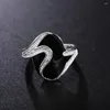 Rings de cluster fábrica direta 925 prata esterlina para mulheres selvagens preto oval de festa de moda girl girl estudante charme jóias de casamento