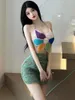 Casual Dresses V Neck Mini Dress Sexig koreanska kvinnor Backless Sweater Uniform Temptation Elegant Sweet Flower Tank Top 4PVP