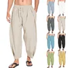 Arrivée Mens Coton Hemp pantalon Harlan Pant à cordon décontracté capris Lightweight Beach Yoga Pant Belt Belt Pocket Pandlers 240403