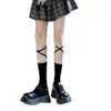 Meias Hosiery japonês harajuku bezerro meias feminino verão preto tiras transversais meias de tubo lolita skirt skirt meias da faculdade mulher mulher