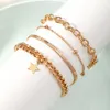 Five Pointed Star Snake Chain Set of 4 Pieces, Artistic Tassel Multi-layer Alloy Ball OT Buckle Bracelet