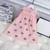 Girl's Casual Spring Summer Girls' Doll Neck Flower Embroidery Pink Mesh Dress Cute Pengpeng Temperament Princess