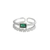 クラスターリングHuitan Korean Style double layer Finger Ring for Green CZ Geometric Shape Fashion Versatile Opening 2023 Jewelry D DHX30