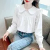 Blouses pour femmes 2024 Spring Autumn Couleur de mode solide Fashion Femme Femme Collière de poupée lâche Bouton Cardigan Trempt entièrement comestible