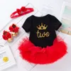 Nouveau bébé Summer Crown Letter Robe Girls 'Black Raiper Red Tututu Jupe 4 pièces