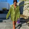 Dames blouses dames streetwear sprankelende glanzende groene zilveren lange mouw losse grote maat middelste lengte dames knoop bovenste lovertjes shirt