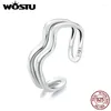 Cluster Rings Wostu 925 Sterling Silver Creative Double Wavy Opening Women