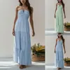 Casual Dresses Spaghetti Strap V Neck Long Ladies Solid Color Halter Off Shoulder Sleeveless Elegant And Pretty Dress