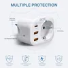 Lencent EU Plug Wall Socket Extender med 1 AC Outlet 2 USB QC3.0 och 1 Typ C PD 20W Multi Socket Fast Charger för hemresor 240415