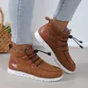 Casual Shoes European And American High Top Women's 2024 Autumn Winter Solid Color Lace Up Flat Vulcanized