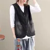 Damesvesten denim vest voor vrouwen vintage v-neck vaste Koreaanse stijl mouwloze vesten casual jassen enkele borsten waistcoats