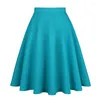 Kjolar fast färg retro vintage en linje blå flare swing rockabilly kvinnor sommar 2024 bomull 60 -tal 50 -tals skater kjol