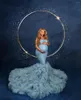 Party Dresses Dusty Blue Mermaid Prom For Pregnant Women Ruffles Train Evening Gown Poshoot Maternity Dress