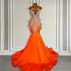 Vestidos de festa longos laranja equipado com sereia baile vestido 2024 prata strass shiestone garotas negras de cetim de cetim vestidos de gala de luxo