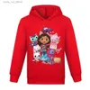 Felpa con cappuccio Gabbys Gabbys House Girls Girls Girl Children Foodies Cartoon Gabby Cats Long Manleeves Giacca t-shirt per bambini abiti per bambini T240415