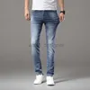 Designerjeans für Herren trendige Blue Jeans für Männer Frühling Sommer Schlanker Fit kleiner gerader Röhre gewaschene elastische lässige langen Hosen Modehosen gewaschen