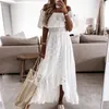 Vestidos witte haak kanten jurken voor vrouwen zomer boho strand vakantie maxi sexy off schouderfeest casual jurk 240415