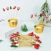 Gafflar 100 st jul engångsbambu spett plockar frukt gaffel festdekor kaka dessert sallad pinnar tandpetare spett
