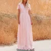 Party Dresses Summer Beach Holiday White Wedding Ladies Retro V Neck Short Sleeve Sundress Mujer Long Dress Women Boho Lace Maxi